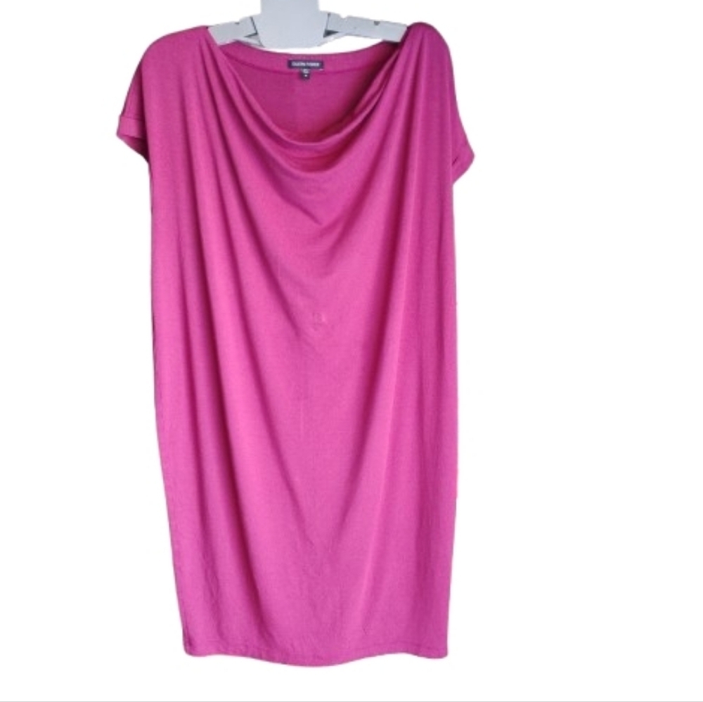 EILEEN FISHER Magenta Tunic Dress M Stretch Knit Made in USA |Minimalist Luxe